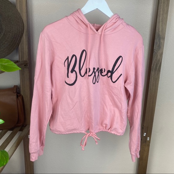 Blessed Pink Crop Drawstring Sweater - Picture 2 of 8